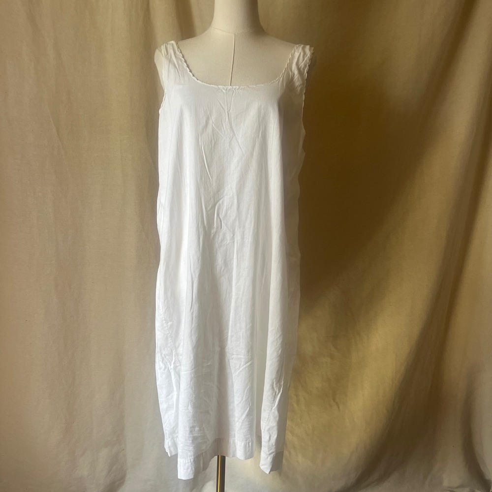 Vintage White Cotton Slip Dress Sleeveless Nightgown Minimal Prairie M